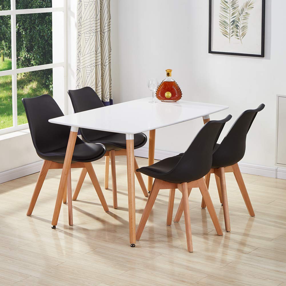GOLDFAN Rectangle Dining Table and Chairs Set 4, Retro and Modern Wood