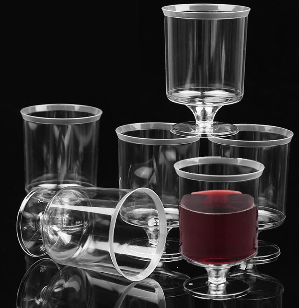 KAHEIGN 52Pcs Plastic Wine Glasses, 160ml Clear Wine Tasting Glasses Reusable Stemmed Tumblers Dessert Cups for Whiskey Champagne Beer Martini Soda Wedding Party (6.2 x 8.7cm)