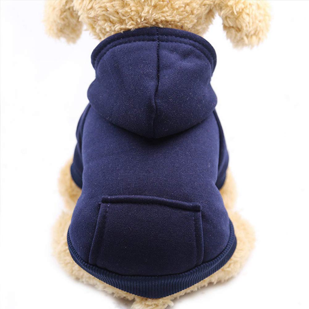 Jecikelon Winter Dog Hoodie Sweatshirts with Pockets Warm Dog Clothes for Small Dogs Chihuahua Coat Clothing Puppy Cat Custume (Navy, XX-Small)