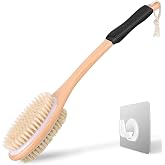 Long Handle Ergonomically Back Scrubber/Brush for Shower, Double Sided Exfoliating Body Scrubber for Women and Men (Black)