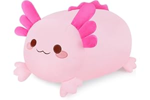 Auspicious beginning Cute Axolotl Stuffed Animal Plush Toys, Kawaii Cat face Newt Pillows Soft Axolotl Plush Toys for Kids Boys Girls Adults Gifts (Pink Salamander,15.8inch)