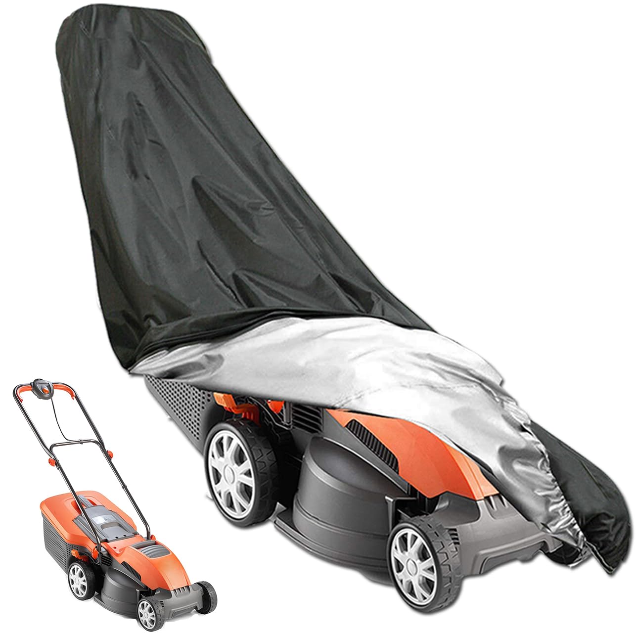 Lawnmower Cover Waterproof for Outside Storage,Lawn Mower Covers Weatherproof Dustproof 210D Oxford Outdoor Garden Protective Cover with Draw String & Storage Bag(193 x 112 x 64cm)