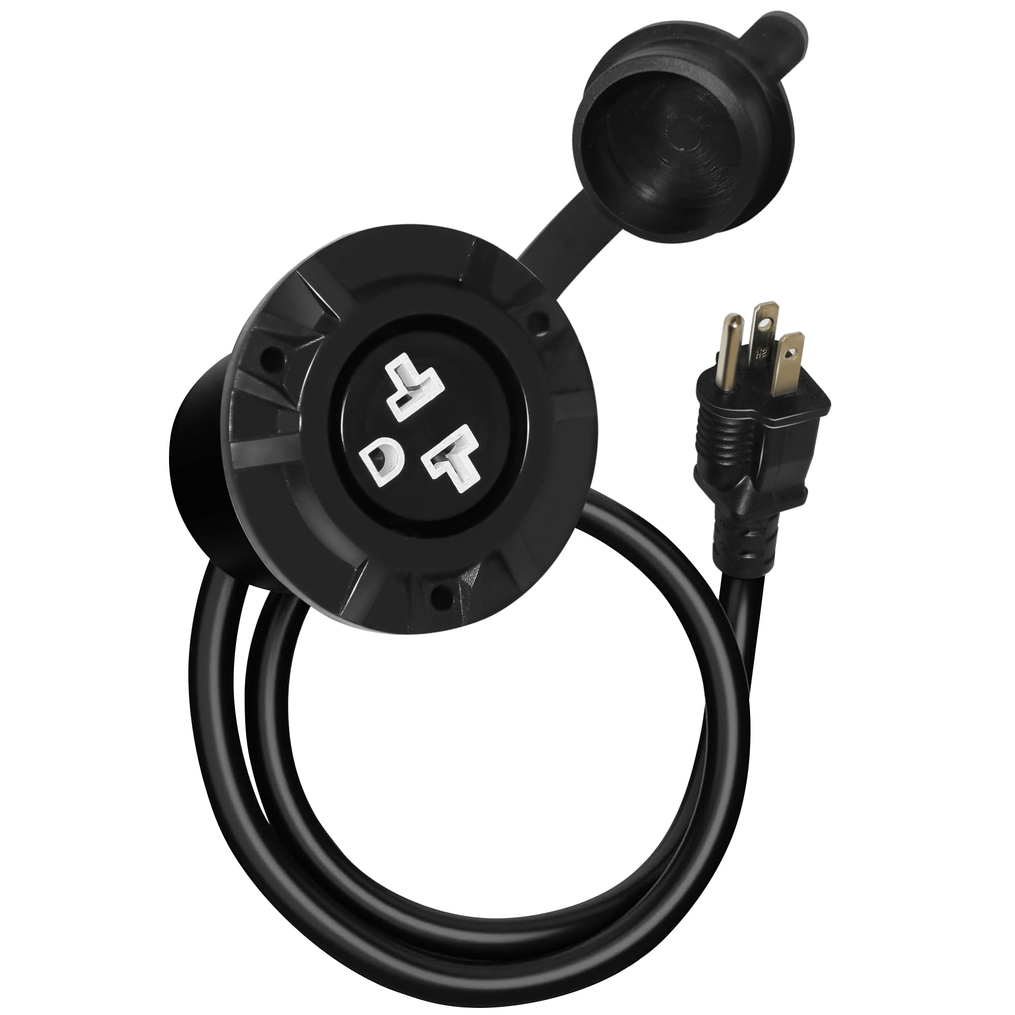 Photo 1 of 15A/20A Weatherproof Outdoor Power Outlet, Receptacle Outlet,125 Volt NEMA 5-15R, Outdoor Electrical Outlet with Integrated 20-Inch Outdoor Extension Cord 12AWG, Outdoor Outlet Cover