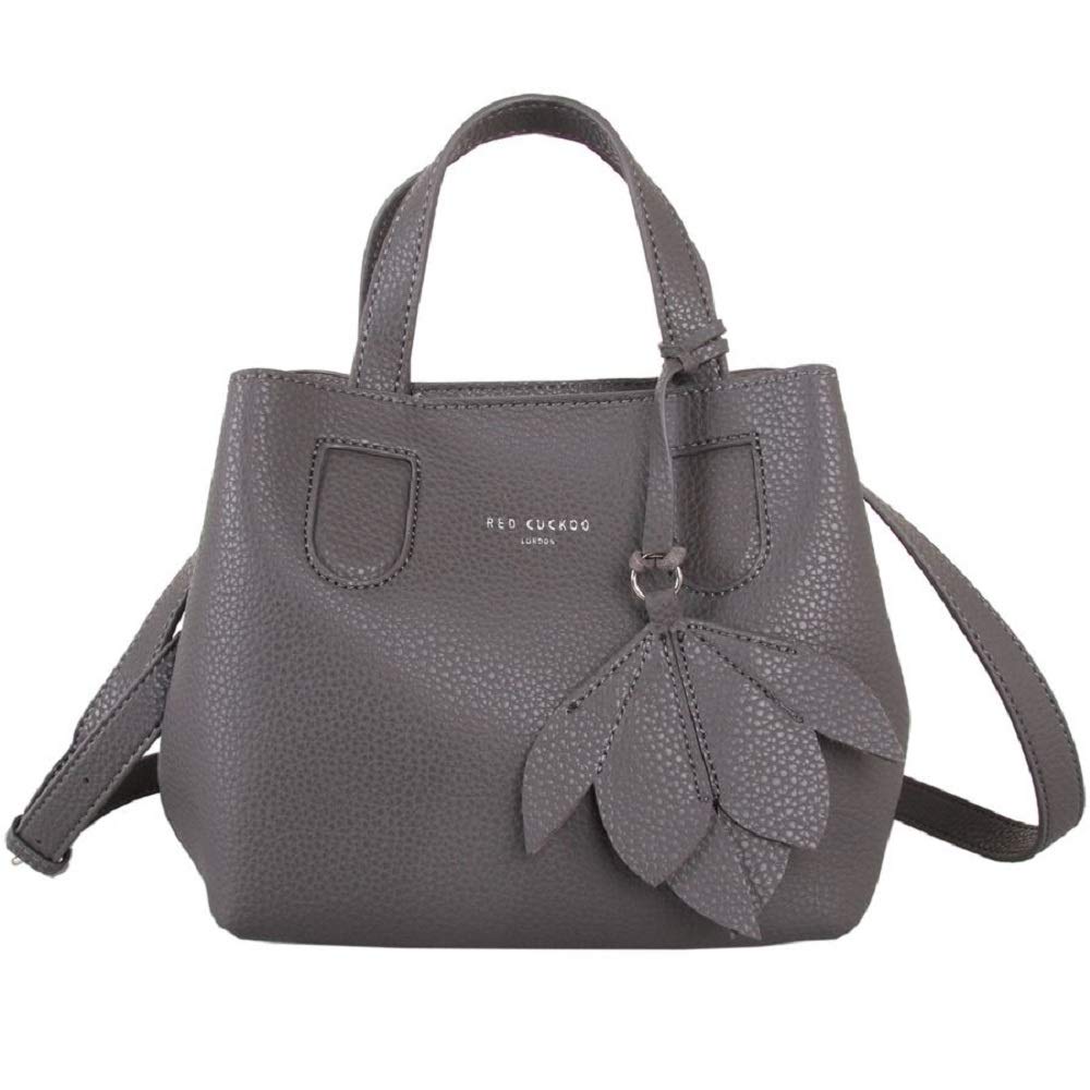Designer Red Cuckoo London 373 Grab Bag with Flower Detail (Grey