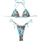 SHENHE Women's Triangle String Bikini Set Leopard Floral Halter Brazilian Thong Swimsuits 2 Piece