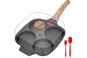 Bobikuke Egg Frying Pan, Pancake Pan with Lid Nonstick 4 Cups Fried Egg Pan Aluminium Alloy Cooker for Breakfast, Gas Stove &