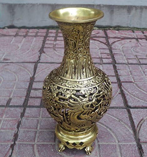 Aparts Christmas Decorations for Home Decor Crafts 10inch High Vases Chinese Brass Carved Hollow out Dragon and Phoenix Big Vase