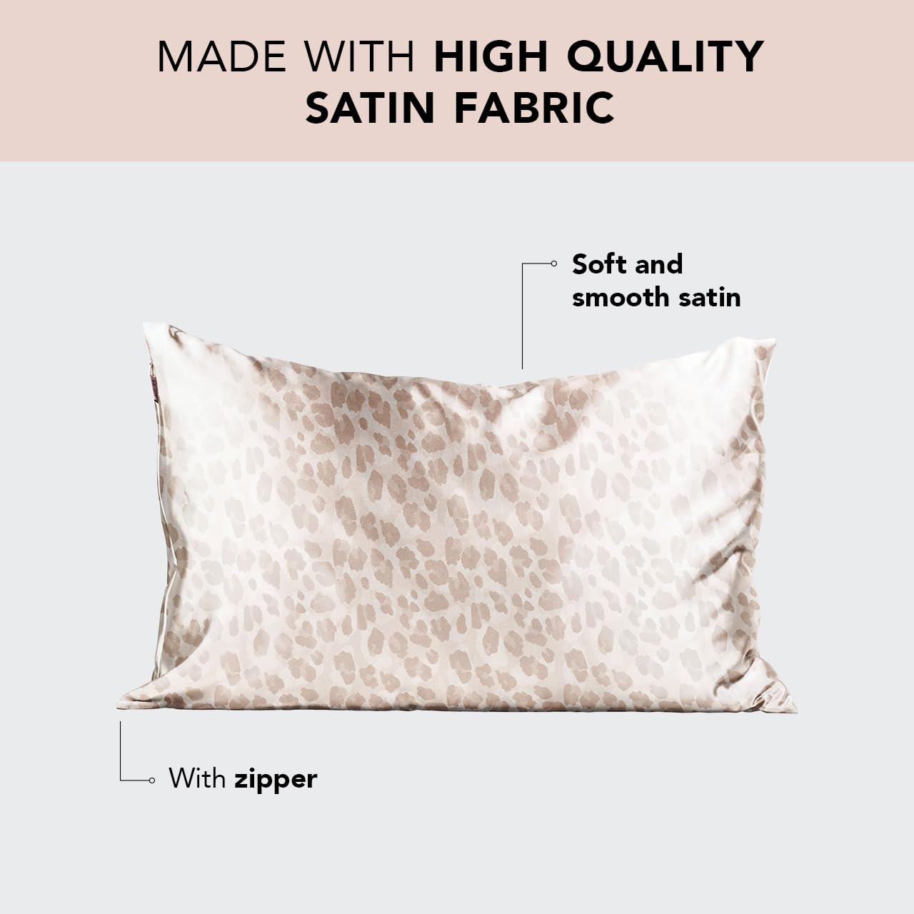 Kitsch Satin Pillowcase with Zipper for Hair & Skin, Softer Than Silk Pillow Cases Queen, Wrinkle-Free, Smooth and Cooling Satin Pillow Covers, Standard Size 19"x26", Leopard - Image 2