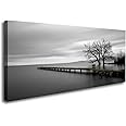 DZL Art S74962 Canvas Prints Modern Minimalist Black and White Lake Trees Landscape Wall Art Painting for Living Room Bedroom Decor Office Wall Decor Home Decoration