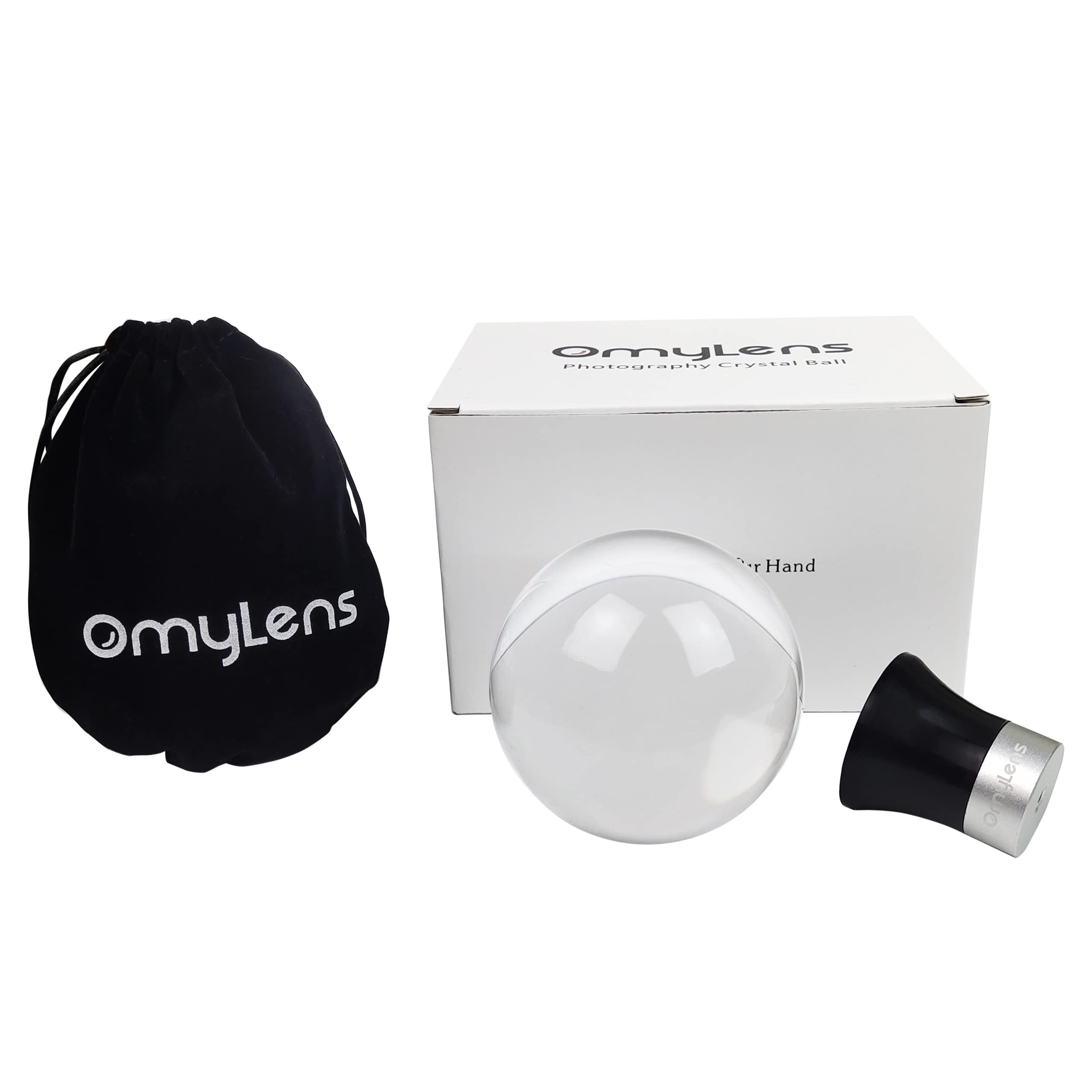 Omylens Lens Ball with Mount, K9 Crystal Ball (80mm) + Suction Mount Cup + Flat Base (1/4"-20 General Internal Thread) + Silk Bag