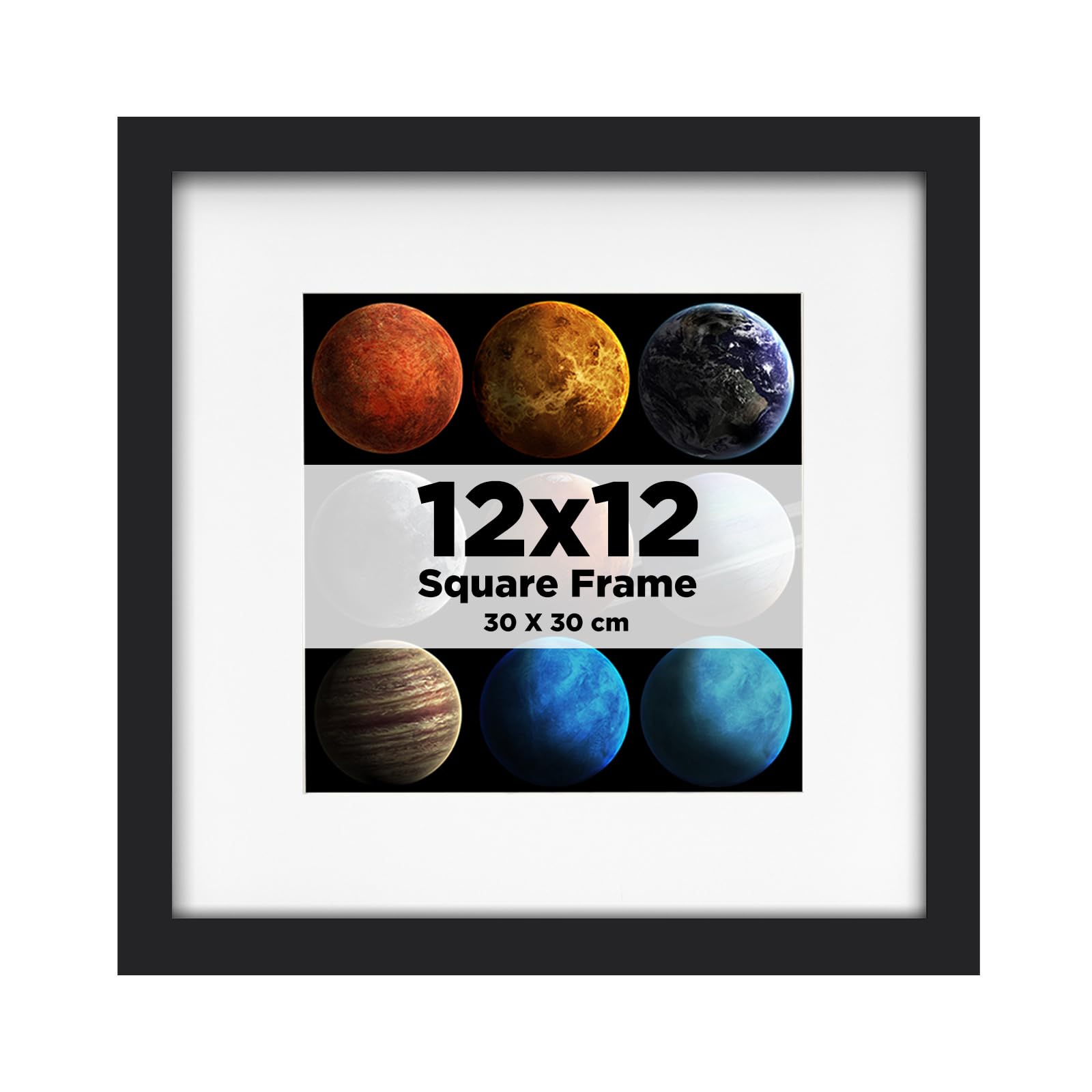 EGOFINE 12x12 Picture Frame, Solid Wood Photo Frame with Acrylic Glass for Picture 8x8 with Mat or 30x30cm without Mat, Square Frames for Portrait, Printing, Landscape, Black