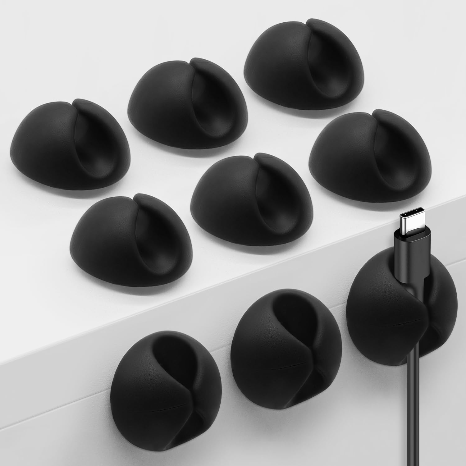 SmiLife Cord Holder for Desk, Cable Management Clip, Wire Organizer, Phone Cord Keeper, Black 9 PCS — image 1