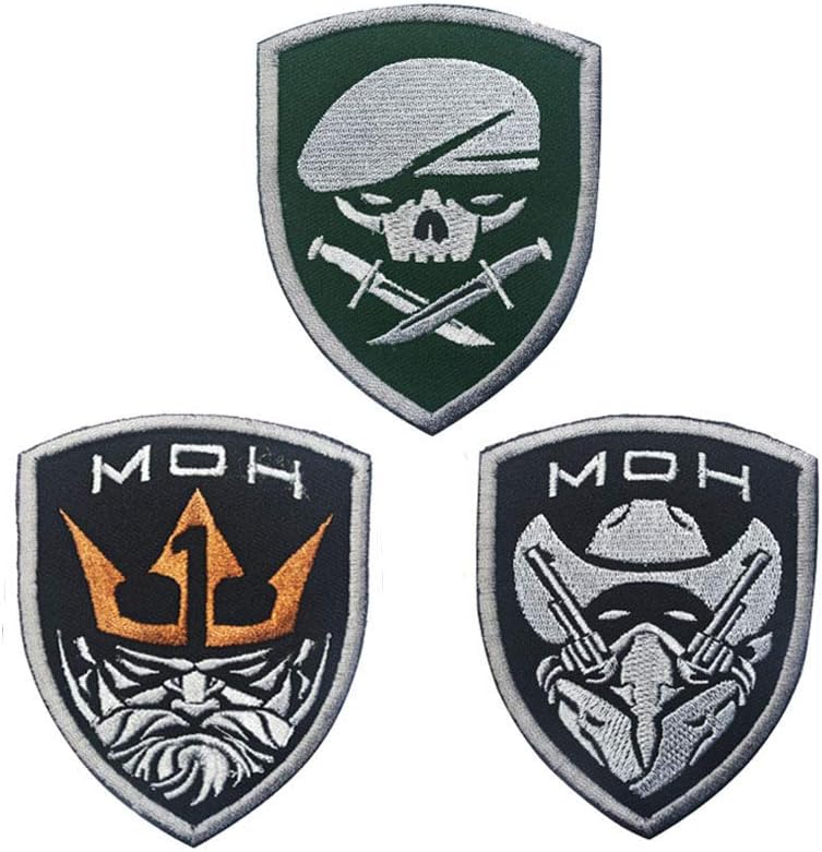 SOUTHYU 3 Pieces Medal of Honor Skull/King/Cowboy Tactical Morale Military Patches Embroidered Badge Decorative Appliques, Hook and Loop Patch