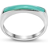 AeraVida Rectangular Bar Green Simulated Turquoise Stone Inlay .925 Sterling Silver Ring | Classic Wedding Rings For Women | Casual Comfort Fit Silver Rings for Women