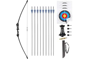 iMay 45" Recurve Bow and Arrows Set Outdoor Archery Beginner Gift Longbow Kit with 9 Arrows 4 Target Face Paper 18 Lb for Tee