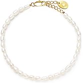 PERLVOYA Adjustable Freshwater Pearl Bracelet for Women, 3-4mm x 5-6mm Rice-Shaped Pearls, 18K Gold PVD-Coated Stainless Steel
