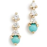 Zoe Chicco Women's 14k Gold Diamond Drop Tennis Earrings with Prong Set Turquoise