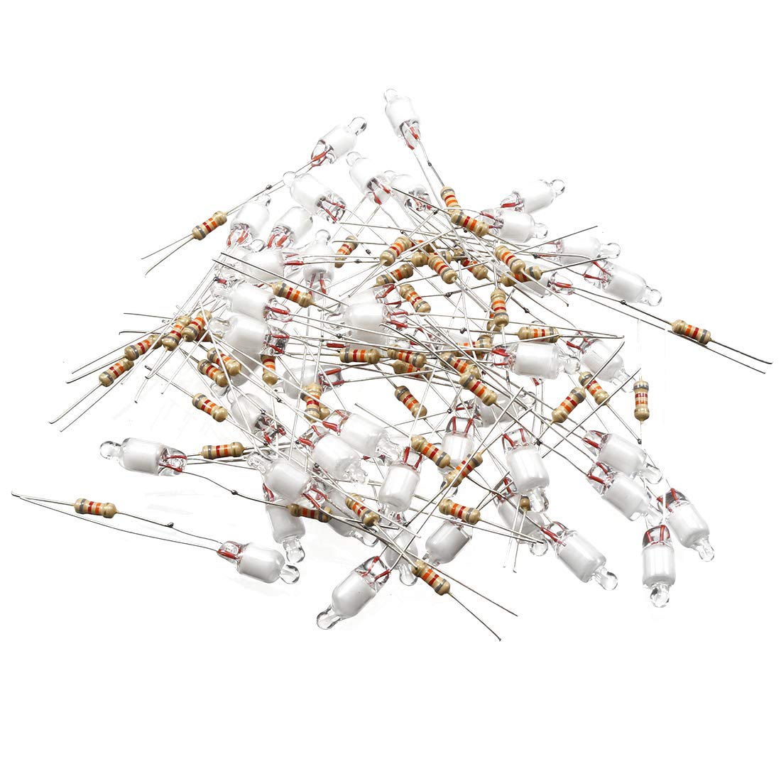 Photo 1 of uxcell 50Pcs F5 5x13mm Neon Light Bulb Indicator Lamp W 82K Resistor 2 Pin Halogen Light Bulb for Closet Landscape Lighting