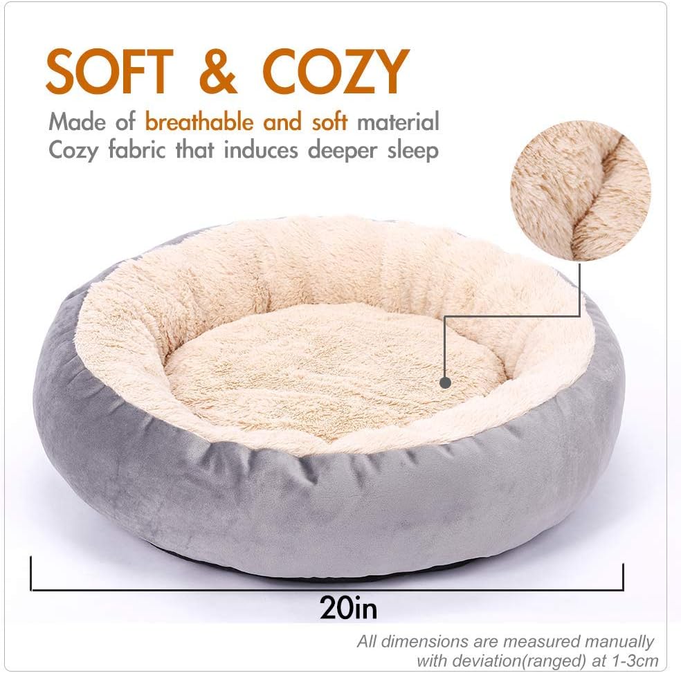 CHEERHUNTING Cat Kitten Bed Round Donut Kitty and Dog Cushion Bed, 20in Pet Bed for Cats or Small Dogs, Anti-Slip & Water-Resistant Bottom, Super Soft Durable Fabric Machine Washable : Pet Supplies