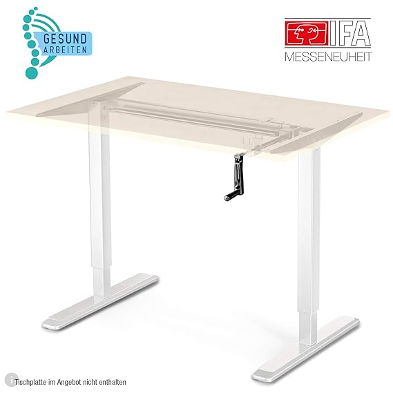 Deskfit Ergonomisch Höhenverstellbarer Schreibtisch, manuelles 2fach Teleskop Tischgestell DF100, Kurbel klappbar, stufenlos 