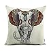 HOMAR 18 x 18 Cotton Linen Decorative Throw Pillow Case Cover with Flower Elephant Print Pattern