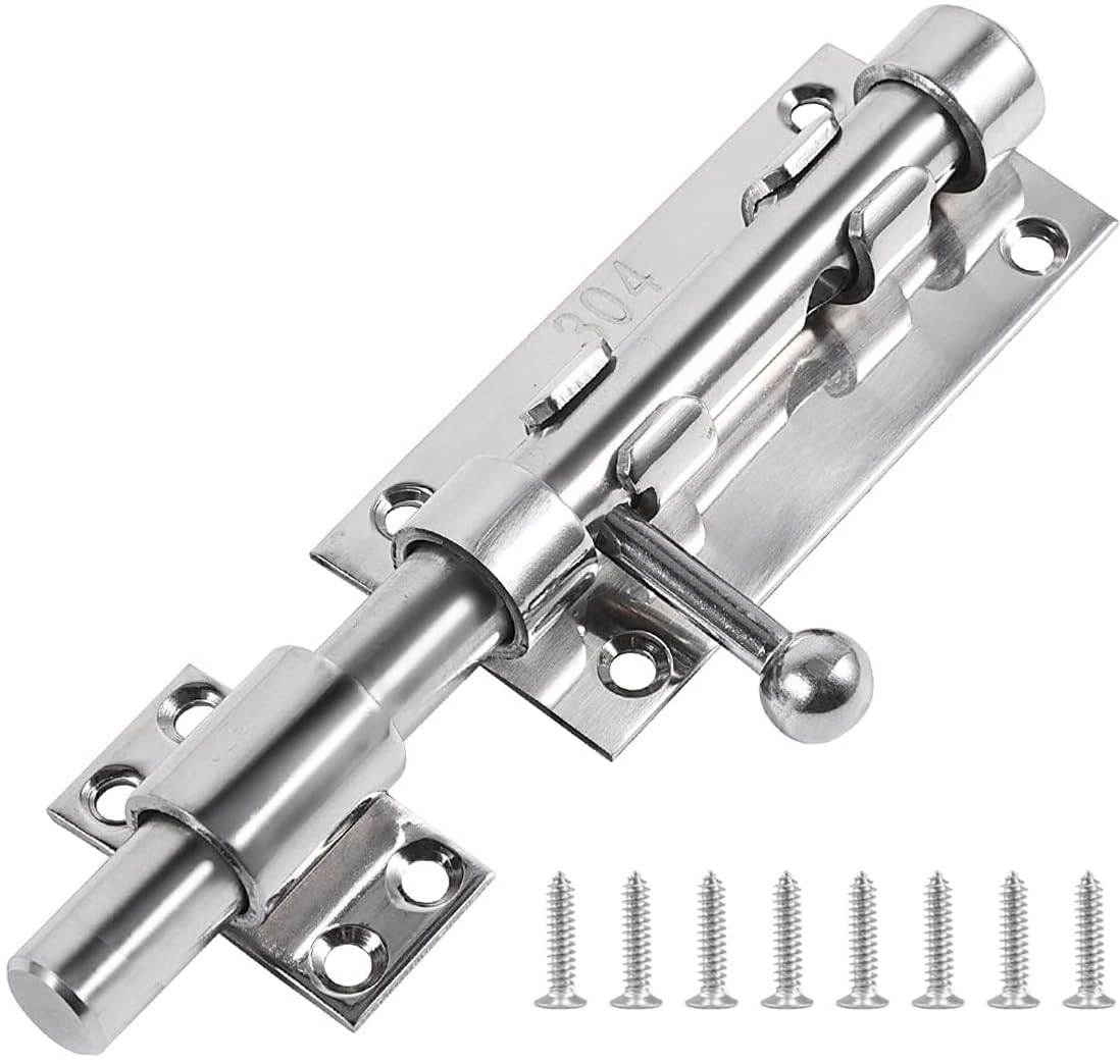 ZiYuya 6 Inch Sliding Gate Door Bolt Latch Lock Hardware, Heavy Duty 304 Stainless Steel Barrel Drop Bolt Latch with Padlock Hole, Long Throw Door Bolt Lock, 14mm Dia
