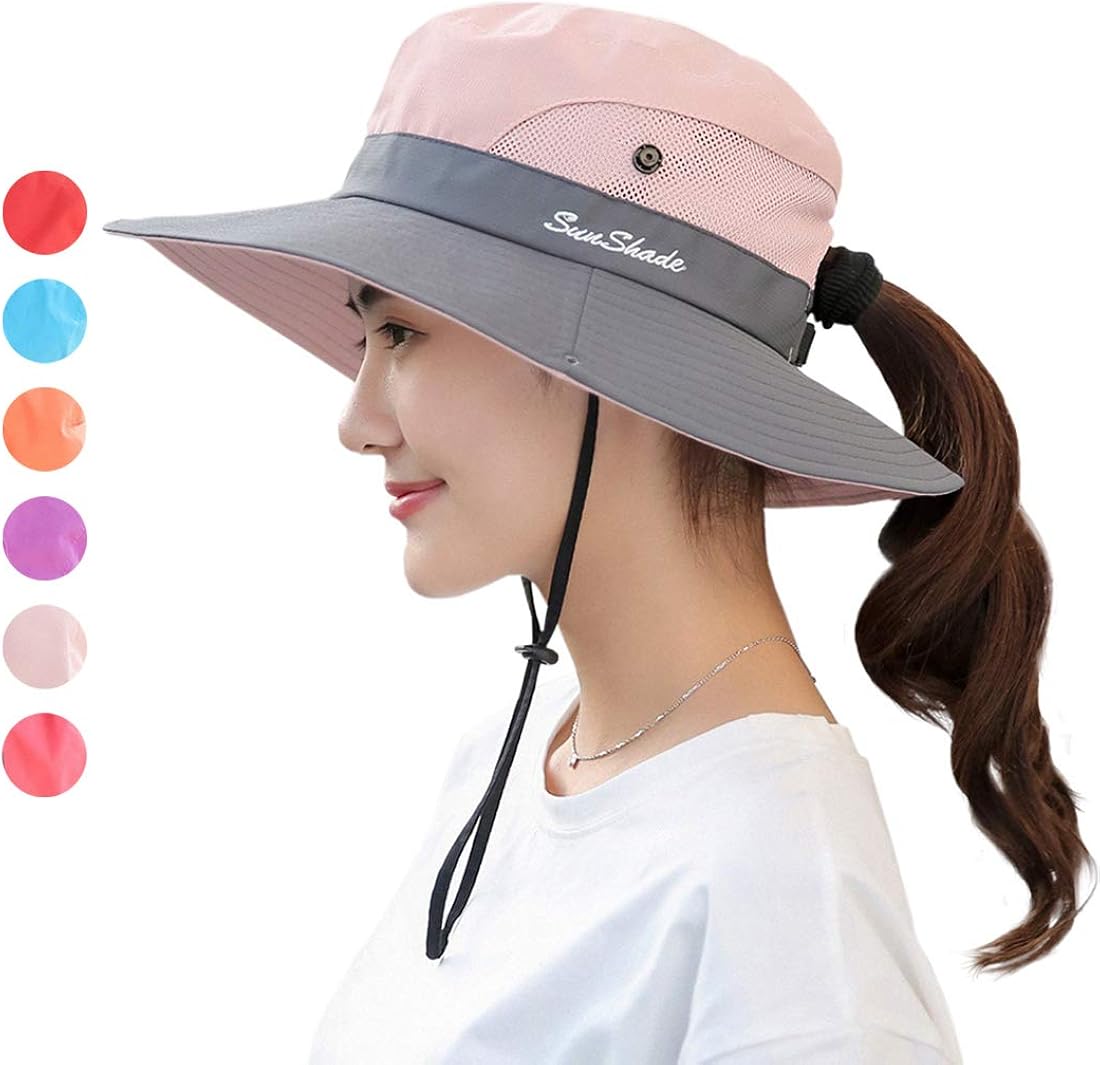 WITERY Women's Sun Hats UPF 50+ Ladies Wide Brim Sun Hat with Back Hole for Pony Tail Adjustable for Big Heads UV Protection Hats Breathable Packable Bucket Hat with Chin String(Pink) - Image 3