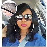 Lady Miranda Loose Wave Lace Part Wig Pure Color Nature Curly Synthetic Heat Resistant Weave Full Wigs for Women(Black)