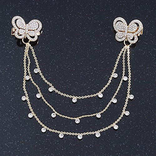 Bridal/Wedding/Prom Double Butterfly Clear Crystal Hair Beak Clip/Concord Clip In Gold Tone, white / ivory, gold - Image 4