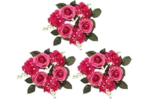 NOLITOY 3pcs Artificial Candlestick Garland Pillar Candle Ring Flower Garland Tablescape Decor Bathroom Decor Artificial Flowers Candle Ring Wreath Round Plastic Hair Dryer