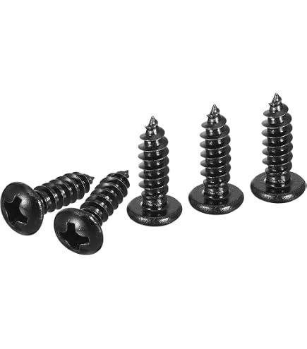 #8x1 Self Tapping Sheet Metal Screws - 500 Pack, Phillips Round Head Washer, Carbon Steel, Black