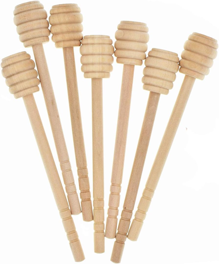 Teekia 50 Pack 6 Inch Portable Wooden Jam Honey Dipper Honey Sticks Honey Jam Jar Dispense