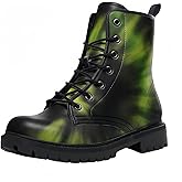 Maimeili Women's Printed Short Boots Lace-up Chunky Heel Combat Ankle Booties for Girls Ladies Autumn and Winter Shoes Rose Skull Cartoon Pattern