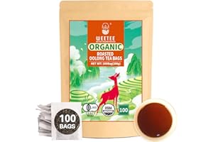 WT WEETEE Organic Roasted Oolong Tea Bags, USDA Certified Organic Black Oolong Tea 100 Count, Charcoal-roasted Aroma, Smooth & Refreshing, Good for Meal Accompaniment