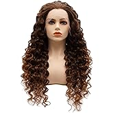 LUSHY BEAUTY Hair Synthetic Lace Front Wig Curly Long 26inch Brown Root Honey Blonde Ombre Heavy Density Realistic Wig