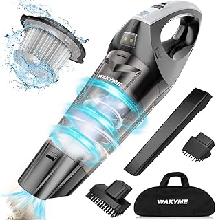 WAKYME Handstaubsauger, 9000PA Akku Handstaubsauger, 2500mA Kabellos Staubsauger Nass/Trocken Lärmminderung Beutelloser Handsauger Schnellaufladung Haus&Auto Autostaubsauger