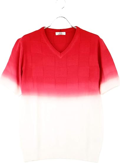 Amazon サマーニット ニット メンズ Vネック Tシャツ 半袖 夏 ブロックチェック ニットソー ビター系 B 04hp レッド L セーター 通販