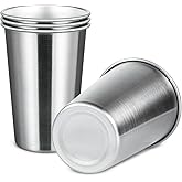 MEWAY Premium Stainless Steel Cups 16 oz Pint Cup Tumbler (4 Pack) - Premium Metal Cups - Stackable Durable Cup,Chilling Beer Glasses, for Travel, Outdoor, Camping