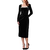 WOMLAYOUT Women's Formal Evening Dress Ruched Sequin Neck Midi Cocktail Velvet Dresses