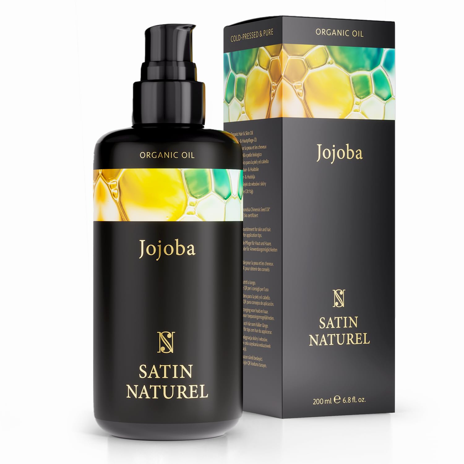 Satin Naturel ORGANIC Jojoba Oil Vegan + Cold-Pressed 200ml - Natural Dandruff Scalp Treatment - Skin Care Rich in Vitamin E for Soft Skin & Hair & Healthy Nails - 100% Pure Natural Cosmetics