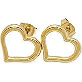 Generic 14mm Open Heart Stud Earrings, 18K PVD Gold Stainless Steel, Hypoallergenic, Push Back Closure, for Women