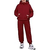 Arshiner Girls 2 Piece Outfit Drop Shoulder Zip Up Hoodies and Sweatpant Clothing Set with Pockets