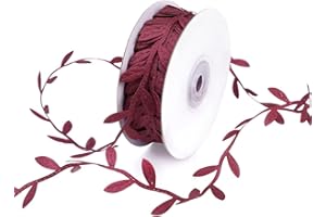 SEWDIYTR Leaf Ribbon Trim Artificial Leaf Vine Lace Trim String for Crafts Baby Shower Party Decor Wedding Gift Wrapping (20 Yards One Roll) (Burgundy)