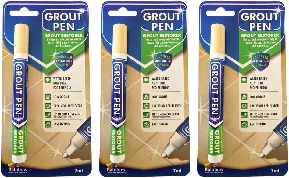 RAINBOW CHALK MARKERS 3x Cream Grout Pens Restoring Tile Bathroom Kitchen