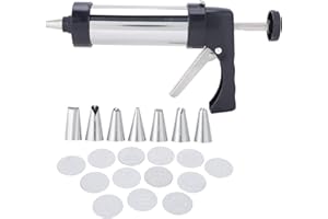 Cookie Press Set, Stainless Steel Cookie Press Gun Kit Spritz Cookie Press with 7 Nozzle and 13 Biscuit Moulds Spritz Cookie 