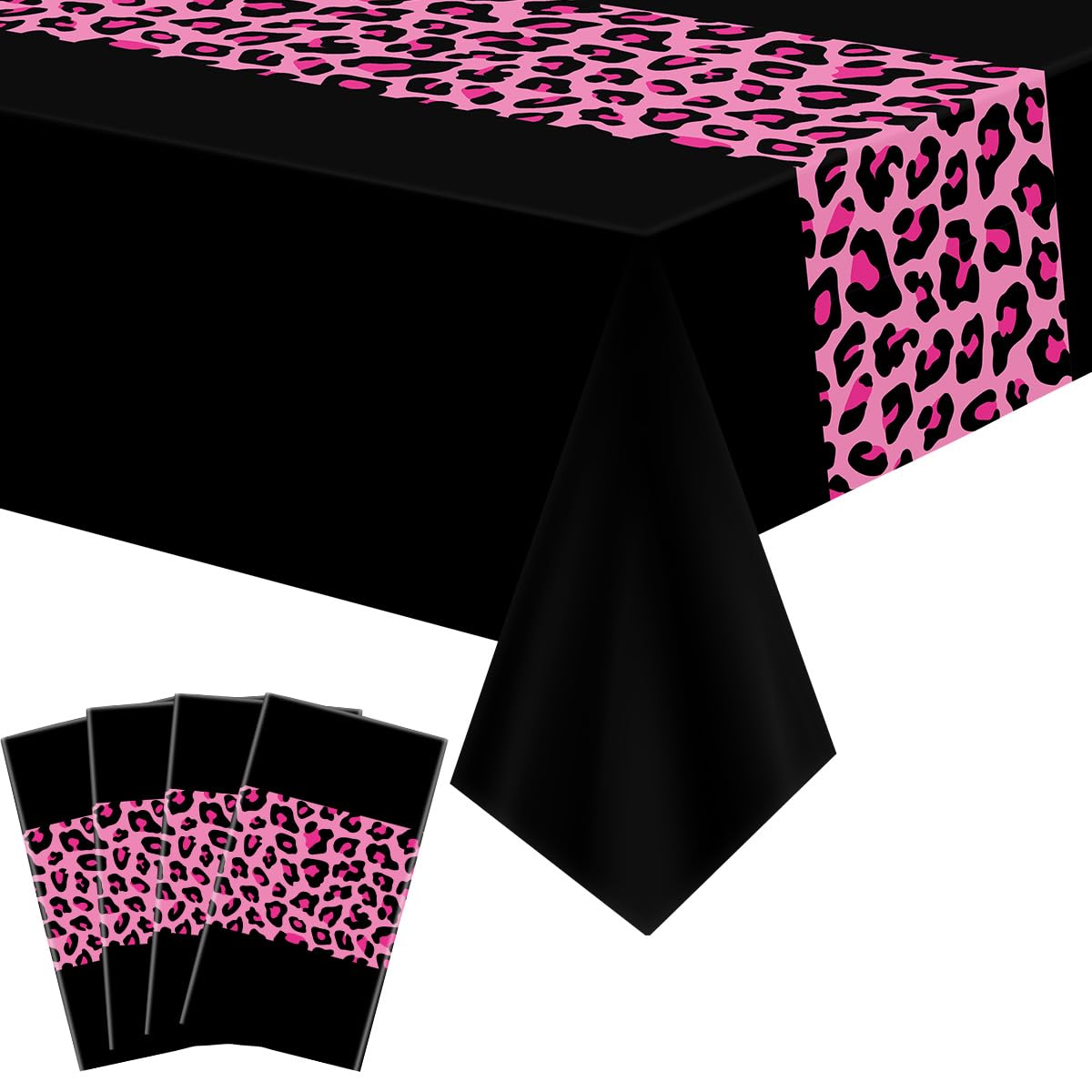 4 Pcs Leopard Print Party Tablecloth Decorations, Waterproof Rectangle Safari Animal Cheetah Table Cloths Leopard Tablecloth for Jungle Safari Animal Baby Shower Birthday Party Supplies, 130 x 220 cm