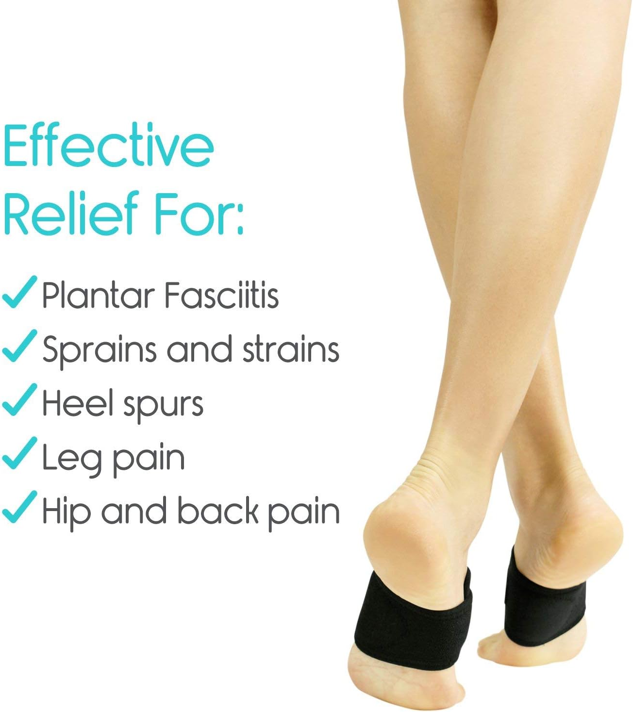 Vive Arch Support Brace (Pair) - Plantar Fasciitis Gel Strap for Men, Woman - Orthotic Compression Support Wrap Aids Foot Pain, High Arches, Flat Feet, Heel Fatigue - Insert for Under Socks (Black): Health & Personal Care