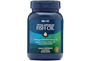 GNC Triple Strength Fish Oil Omega 3 Supplement, 1000mg EPA and DHA, Supports Heart, Brain, Skin, Eye and Joint Health, 60 Softgels