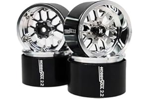 HOBBYSOUL 2.2 Beadlock Wheels -11mm Negative Offset 40mm Wide Rims 2.2 RC Wheels Hex 12mm for 1/10 RC Mud Crawler SCX10 Capra TRX4 Everest gen 7 Pro, Silver