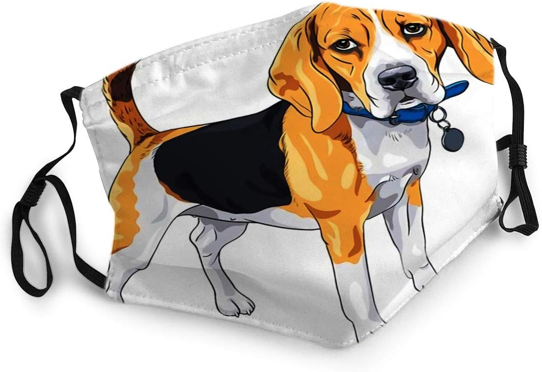 Mouth Breathable Scraf Bandana Color Sketch Serious Dog Beagle Breed Standing With Blue Collar